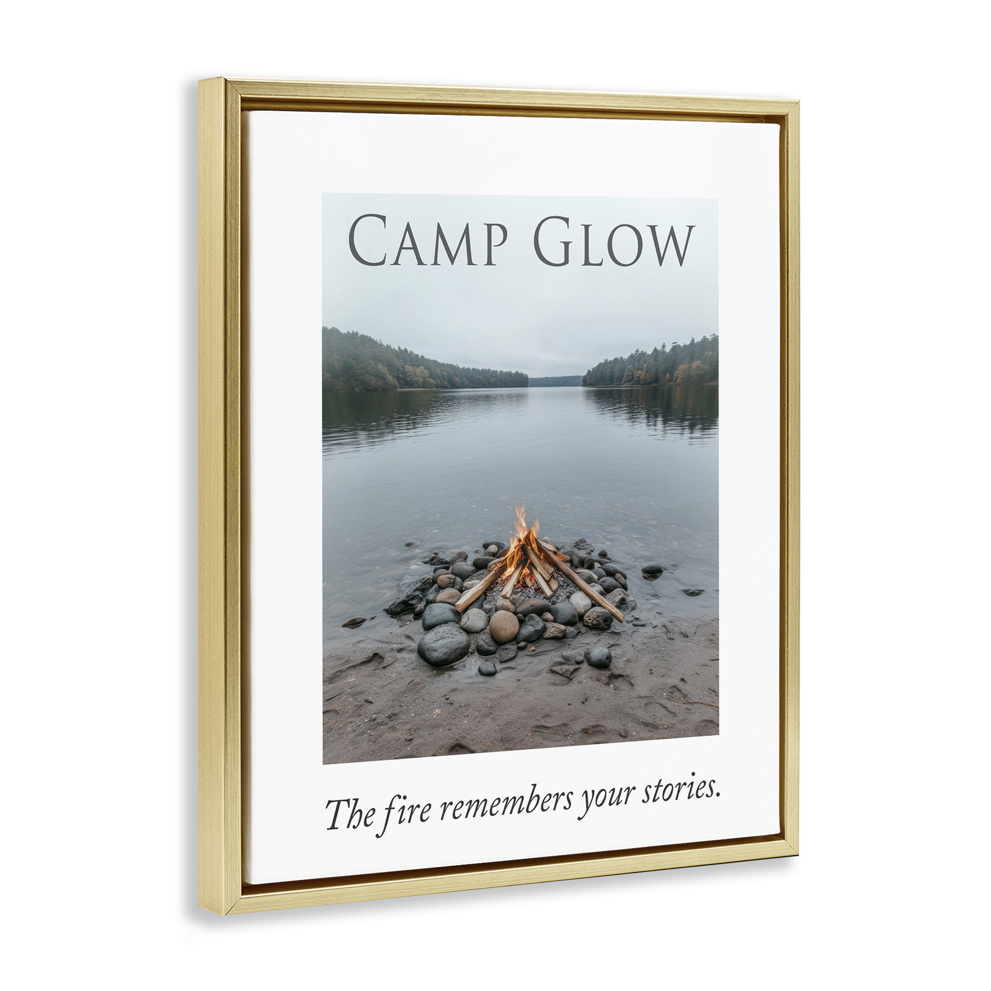 Stupell Industries Fire Remembers Your Stories Gold Framed Floater Canvas Wall Art, design by A Barefoot Stylist