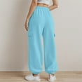 thumbnail image 4 of Womens Daily Home Outdoor Elastic Waist Side Pockets Trousers Casual Workout Trousers Sweatshirt Cargo Pants Women Cargo Pants Sweat Pants Women Casual with Pockets Long Pants Rompers for Women, 4 of 4