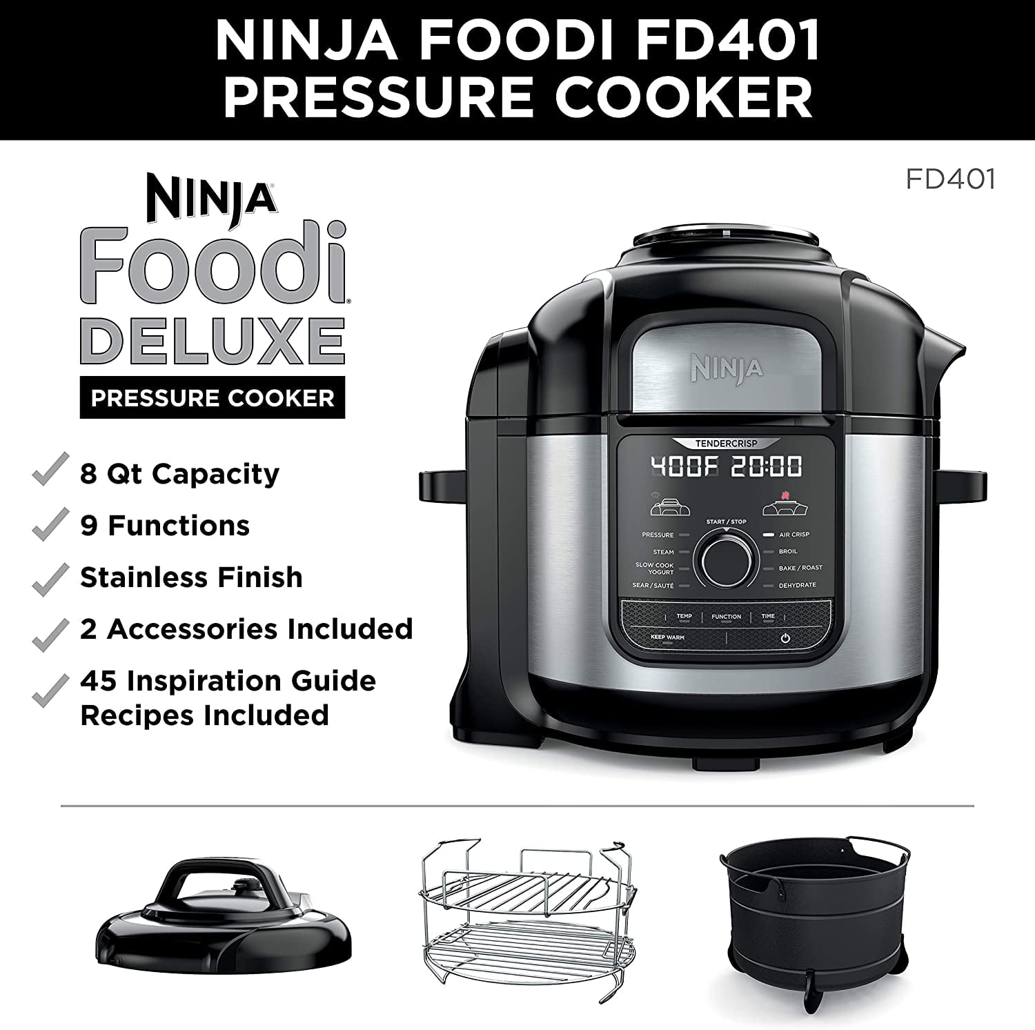 Ninja Fd401 Foodi Deluxe Xl Cooker And Air Fryer-stainless Steel Pressure  Cooker 683193481551
