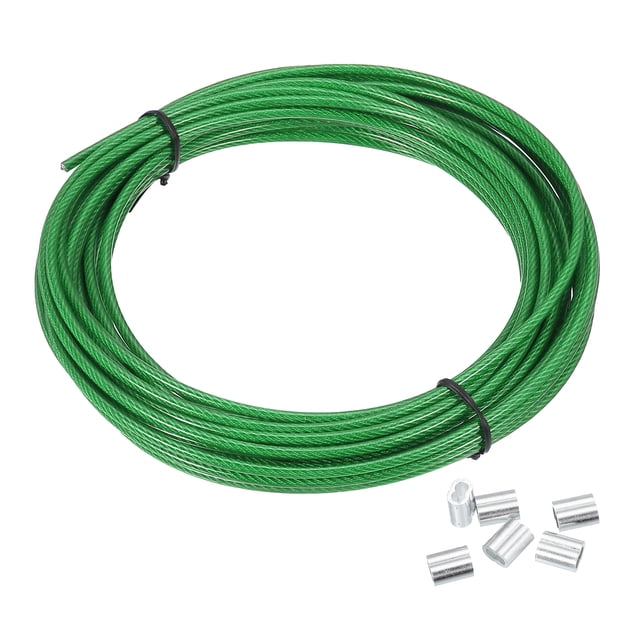 Uxcell 1/8" Wire Rope Vinyl Coated 33ft Steel Wire Cable with Crimping Sleeve Green