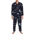 thumbnail image 3 of Fuzoiu Galaxy2 Print Men's Long-Sleeved Pajama,Lounge Button Down Nightwear,Mens Notch Collar Pajama Set -Large, 3 of 7