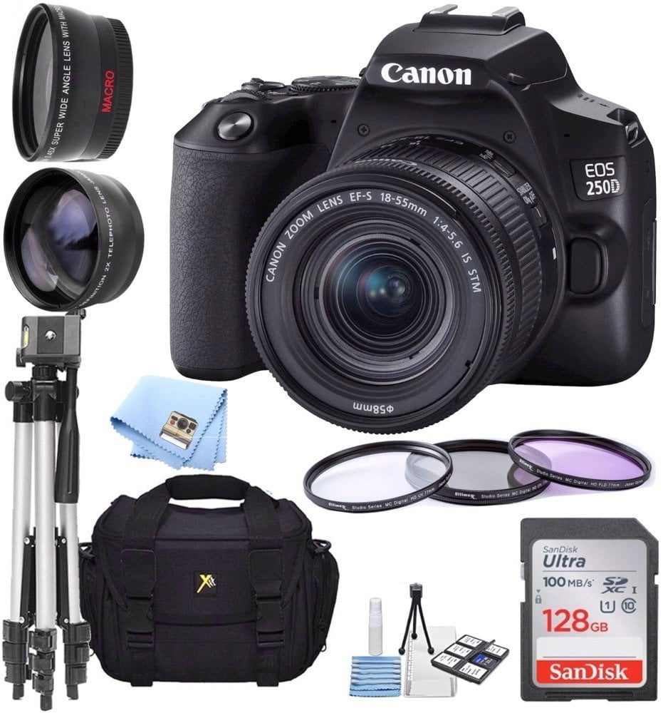 Canon EOS 250D DSLR Digital Camera W/ 1855mm Lens & 128GB + Case