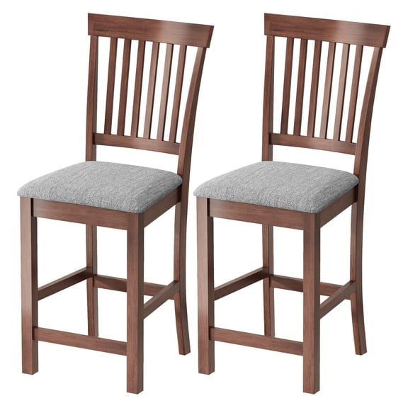 Counter Height Bar Stools Set of 2, Gray Kitchen Chairs with Padded Seat & Back, High Back Dining Stools for Kitchen Island, 35-39" Counter, Rubberwood Frame