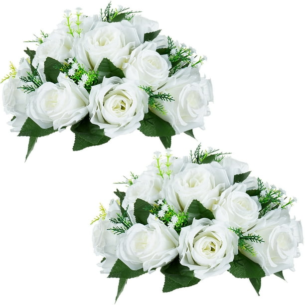 Nuptio 2pcs White Fake Flowers Plastic Floral Ball 15 Heads Artificial