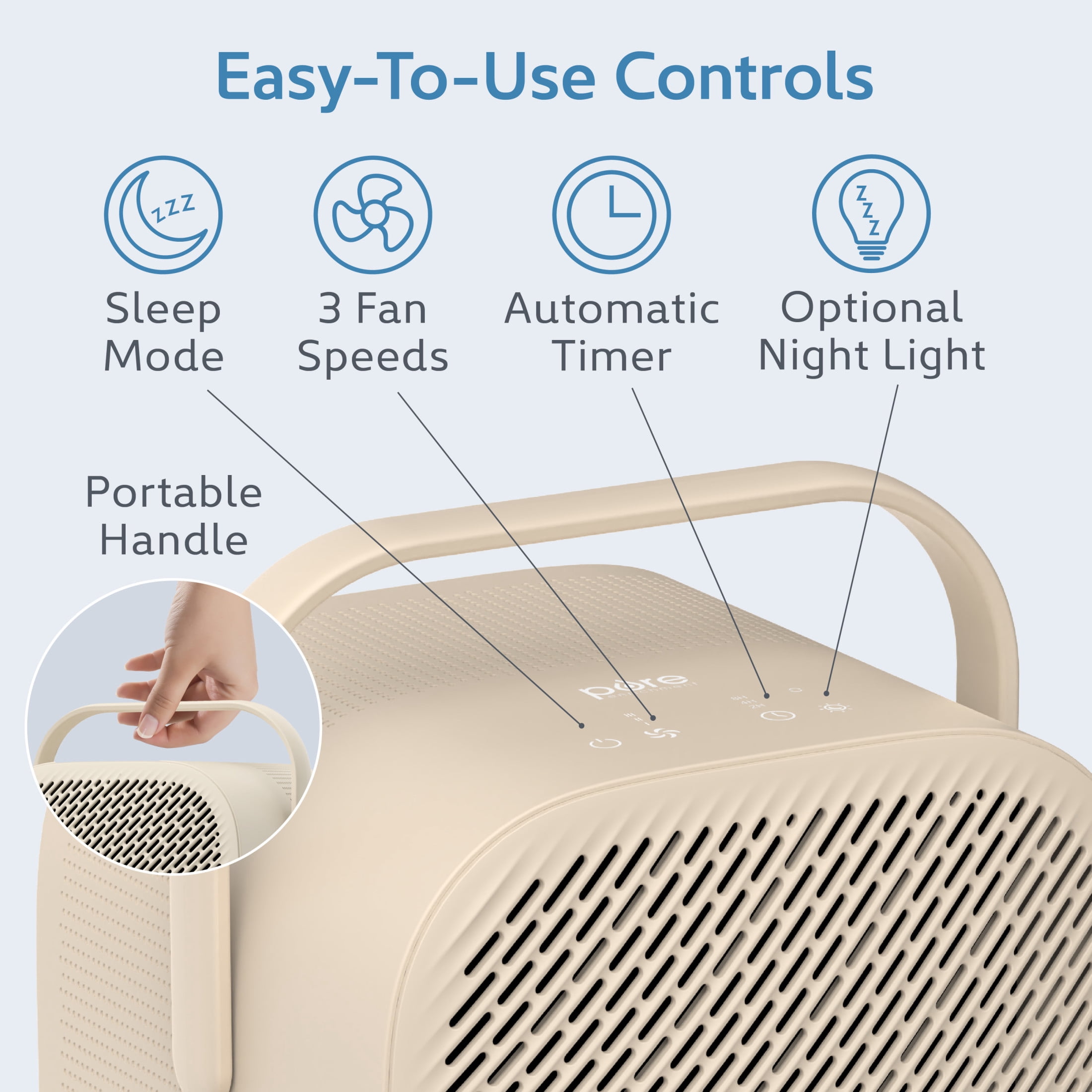Pure Enrichment PureZone DUO Tabletop Air Purifier – True HEPA, Dual Direction Airflow, 3-Stage Filtration Captures Dust, Smoke, Odors - Large Rooms up to 615 sq. ft. (Sweet Oat)