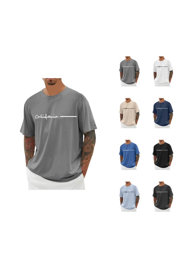 California Letter Graphic Tees for Men Summer Short Sleeve Crewneck Casual West Coast T Shirts Streetwear