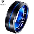 thumbnail image 1 of Black IP Tungsten Ring w/ Distinct Blue or Red Center Line 8mm Comfort Fitw/ Free Engraving Options, 1 of 2