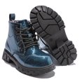 thumbnail image 5 of DADAWEN Girls Boys Combat Boots Ankle Boots Waterproof Boots Lace Up With Side Zipper Pearl Blue US Size 10 Toddler, 5 of 5