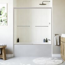 SESSLIFE Sliding Shower Door, Modern Semi-Frameless Style with Explosion-Proof Film and Anti-Leak Design, 56-60"W Adjustable Width with Certified Safety Glass, Brushed Nickel