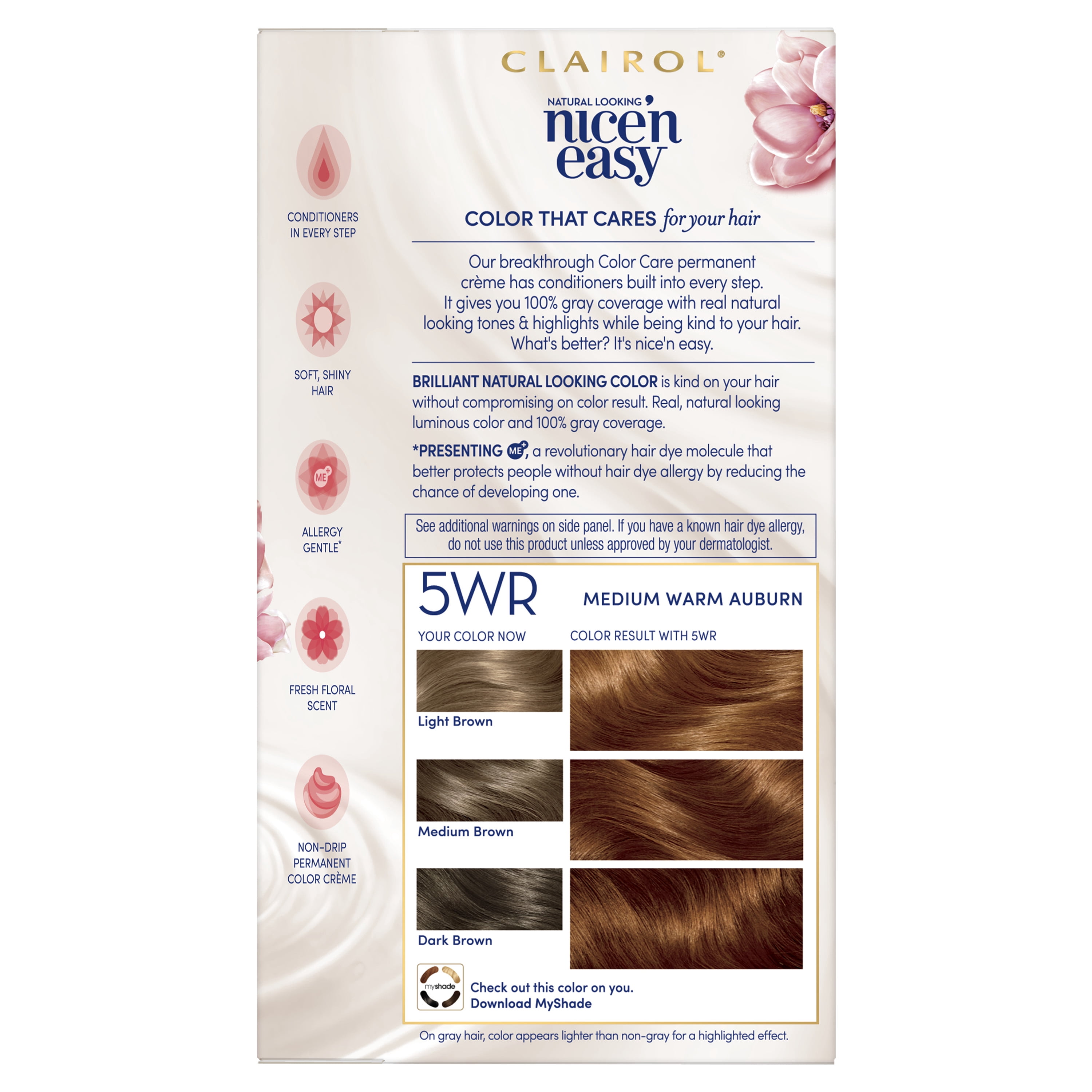 Clairol Nice'n Easy Permanent Hair Color Crème 5WR Medium Warm Auburn, 1 Application