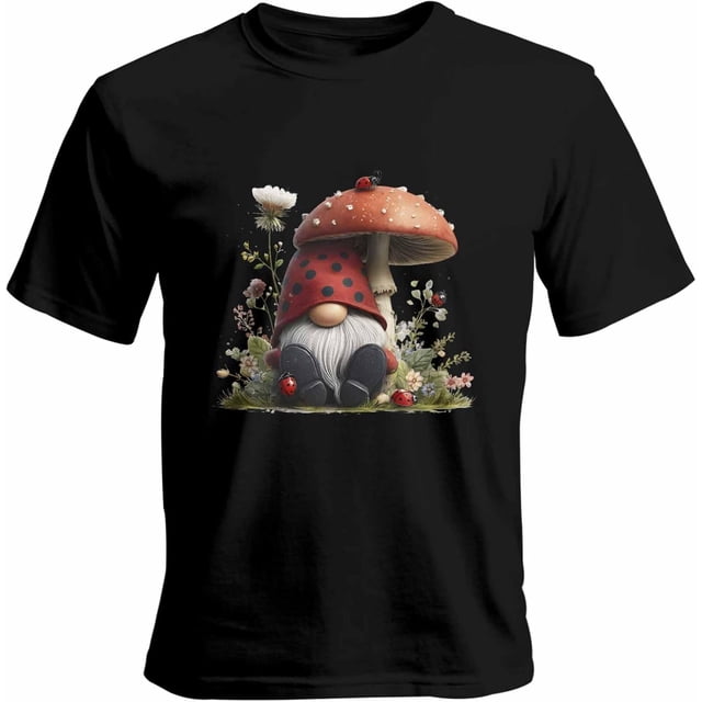 Camisetas informales de manga corta con estampado de gnomo rojo para hombre