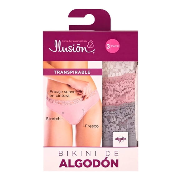 Bikini Ilusión para Mujer, Multicolor Algodón Suave 1 Paquete con 3 Piezas Talla M