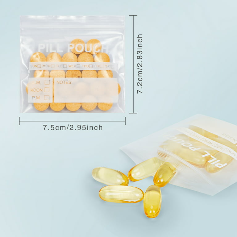 Travel Pill Baggies, Resealable Zipper Pill Organizer Pouch Bags Write On,  100ct