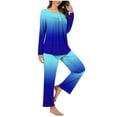 thumbnail image 5 of ibuvkizy Women's Pajama Sets,Women Fashionable and Casual Loose Printed Round Neck Button Up Long Sleeved Pants Pajama Set Blue,S, 5 of 7