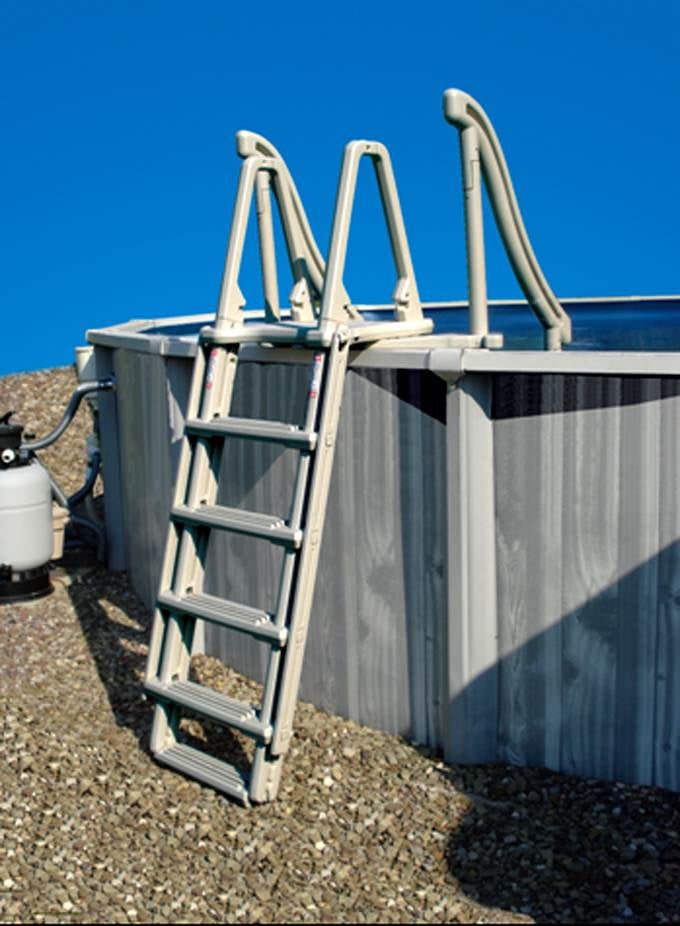 main access smart step and ladder system above ground swimming pool