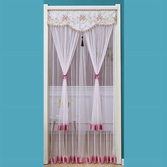 Punch-Free Mosquito Screen Door Curtain, Breathable Bedroom Partition Curtain, Double Layer Lace Embroidered Door Curtain