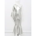 thumbnail image 5 of DPOIS Girl's One Shoulder Metallic Shiny Bell-Bottom Dance Jumpsuit Silver 10, 5 of 7