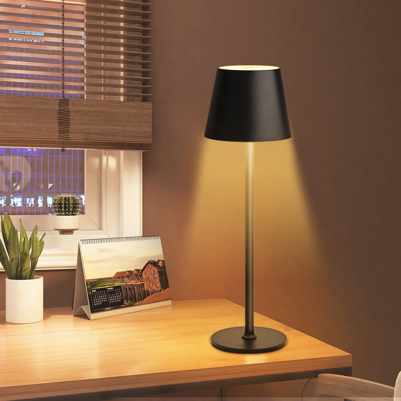 Ikfashoni Cordless Rechargeable 15"Table Lamps, 3 Levels Brightness Desk Lamp for Bedroom Office, Black