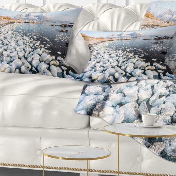 Designart Sunny Morning in Arctic Spitsbergen - Landscape Printed Throw Pillow - 12x20