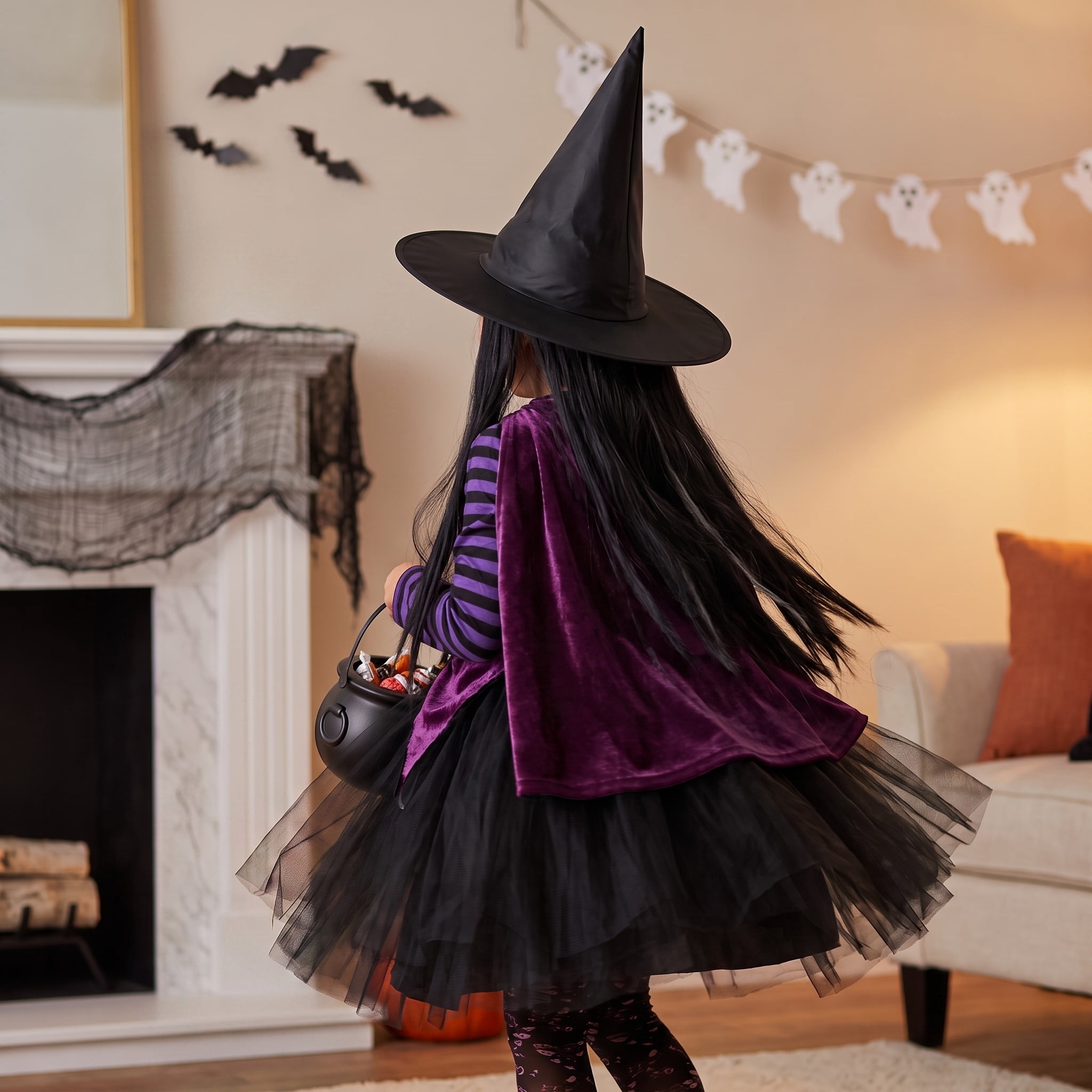 Witch Hat with Hair Costume Accessory for Children, Black, Halloween by Way To Celebrate