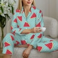 thumbnail image 6 of Yiaed Watermelon Print Pajamas Women's Long Sleeve Sleepwear Soft Button Down Loungewear Pjs Lounge Set Nightwear Womens Pajama Pants-Medium, 6 of 7