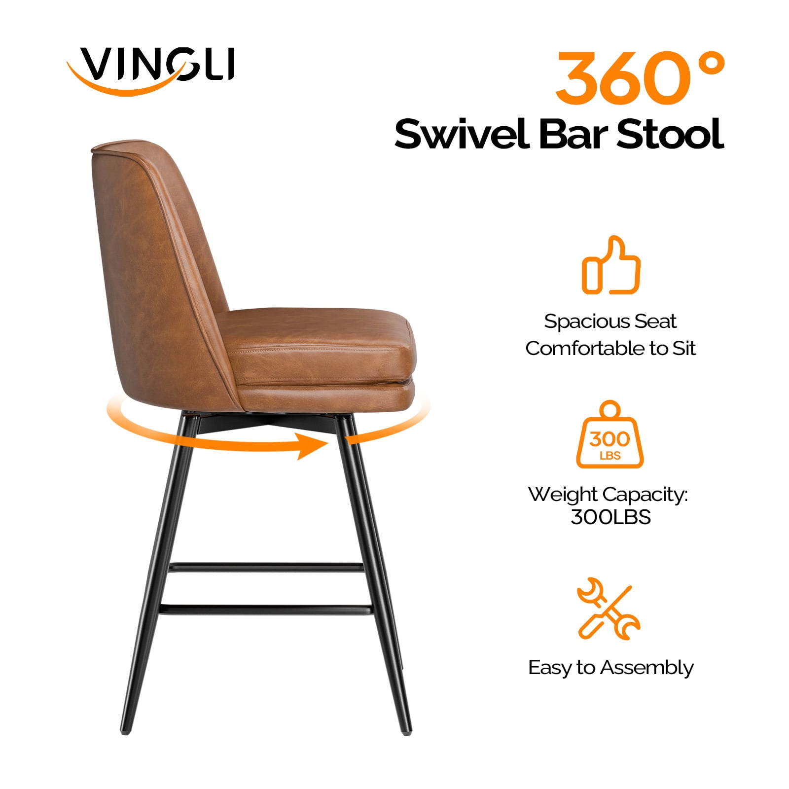 Zimtown Modern Bar Stools Set of 1, Swivel Barstool Counter Height Bar Chair, Kitchen Island Barstool 1 Pack, Light Brown