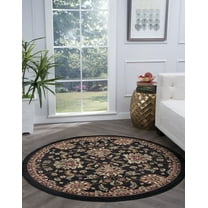 Transitional Area Rug (7'10'' Round) Oriental Black, Brown Indoor Round Easy to Clean