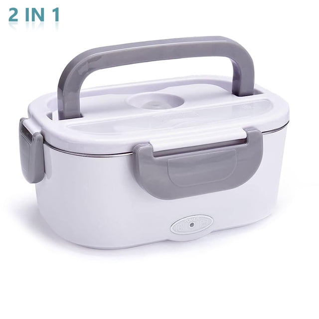 220V 110V 12V 24V Dual Use Home Car Electric Heating Lunch Box Leakproof Portable Food Warmer Heated Container Stainless Steel Lunch Box US Plug and Car Plug