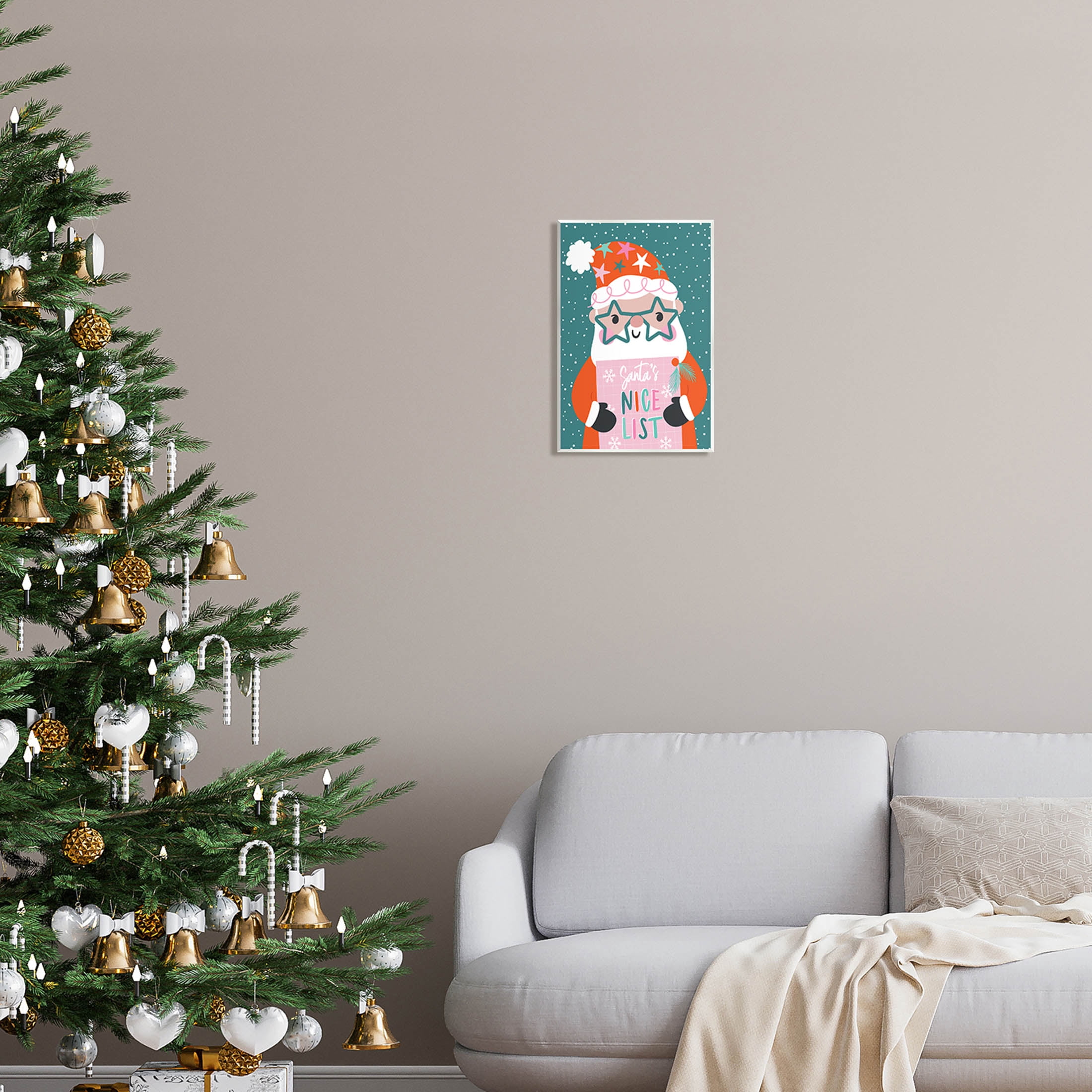 Santa's Nice List Falling Snow Holiday Graphic Art Unframed Art Print Wall Art