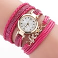 thumbnail image 2 of Reloj de pulsera con patrón de amor y diamantes de imitación de cuarzo con correa de cuero de PU para mujer a la moda (rojo rosa), 2 of 3