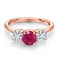 thumbnail image 3 of Gem Stone King 18K Rose Gold Plated Silver Red Ruby and White Moissanite Engagement Ring for Women | 2.00 Cttw | Round 6MM | Gemstone July Birthstone | Size 8, 3 of 7