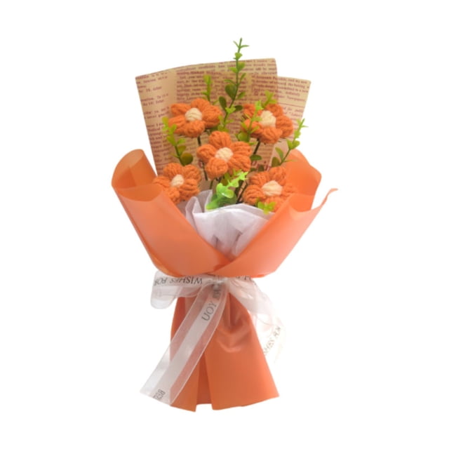 Bouquet de flor de crochet Bouquet Flower Bouquet de punto completado para accesorios de fotografía de aniversario de compromiso de la boda Naranja
