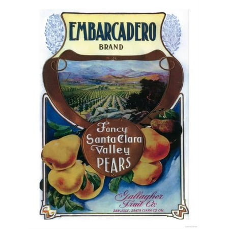 San Jose, California - Embarcadero Pear Label Print Wall Art By Lantern (Best Time To Visit San Jose California)