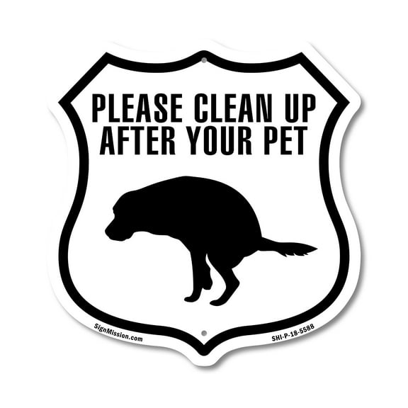 Please Clean Up After Your Pet 12 inch X 12 inch Shield-Shaped Rust-Free Aluminum Metal Sign Weather Resistant Made in the USA