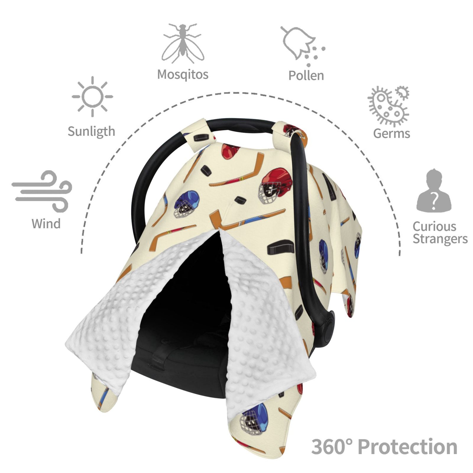 Car Seat Cover Baby - Hockey stick helmet cool Breathable Infant Car Seat Cover for Baby Carseat, Lightweight Comfort Baby Essentials Must Haves Newborn Stuff for Girl Boy