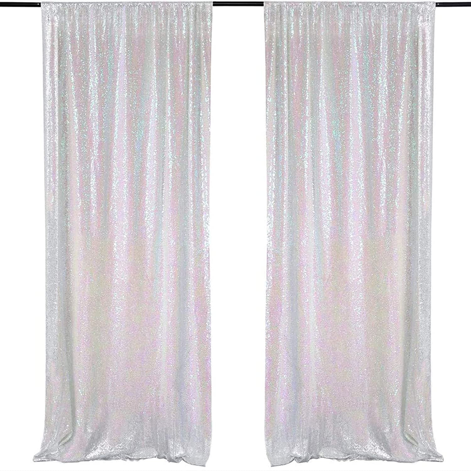 White Sequin Photography Backdrop Curtains 2 Panels 2FTx8FT Wedding Photo Backdrop Glitter Birthday Bridal Party Curtains Sparkle Background Drapes 
