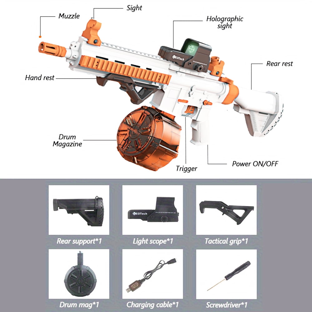 30-Inch Electric Gel Ball Blaster – Full Auto Splatter Blaster, 10 Rounds/Second, 1000+ Capacity Drum, Adjustable Stock SBL-14A-Orange for 14+ Years Old