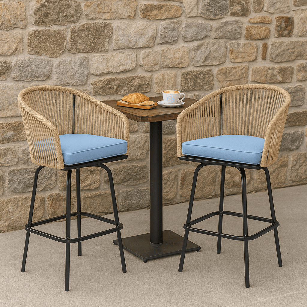 Segmart Patio Bar Stools Set of 2, Outdoor Rattan Bar Chair , Patio Height Tall Outdoor Stools with Armrests ,Backrest, suitable Backyard, Garden, Pool, Balcony and Deck- blue
