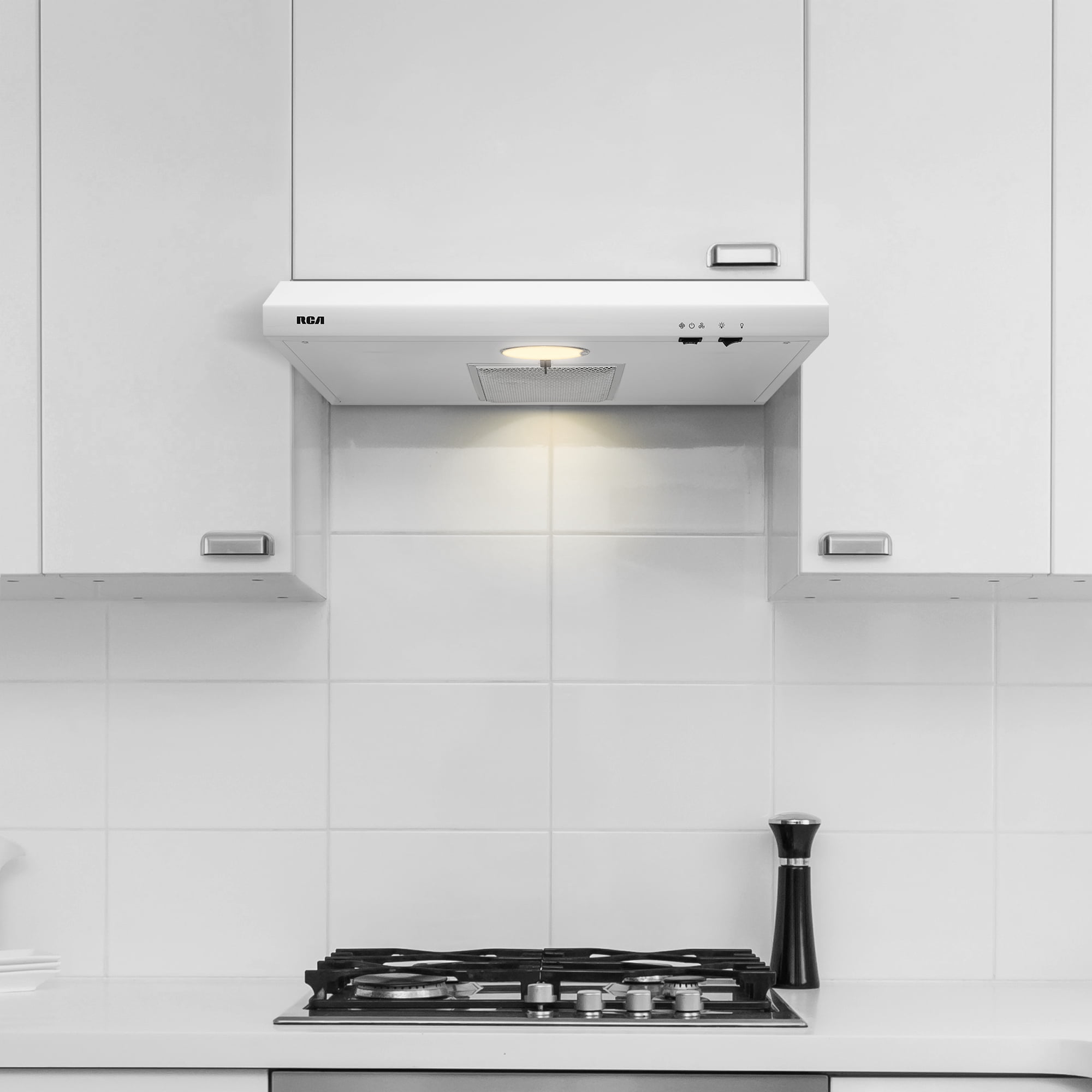 RCA 30 in. Century Collection Ductless 160 CFM Under Cabinet Range Hood, Reusable Filter, Light, White