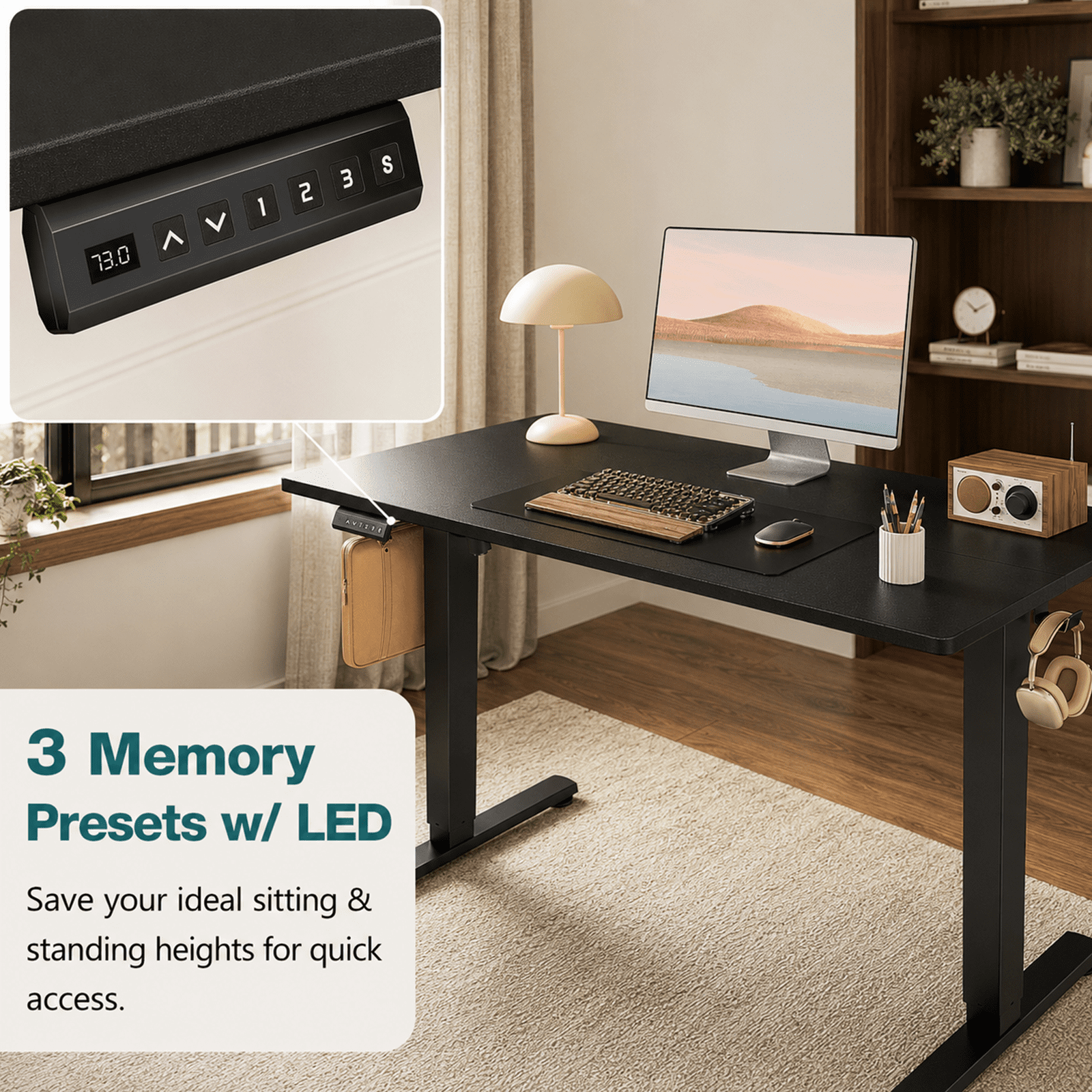 Alvantor Standing Desk, 28.7''- 48'' Height Electric Height Adjustable Home Office Desk with 3 Memory Presets, Sit and Stand Up, T-Shaped Frame