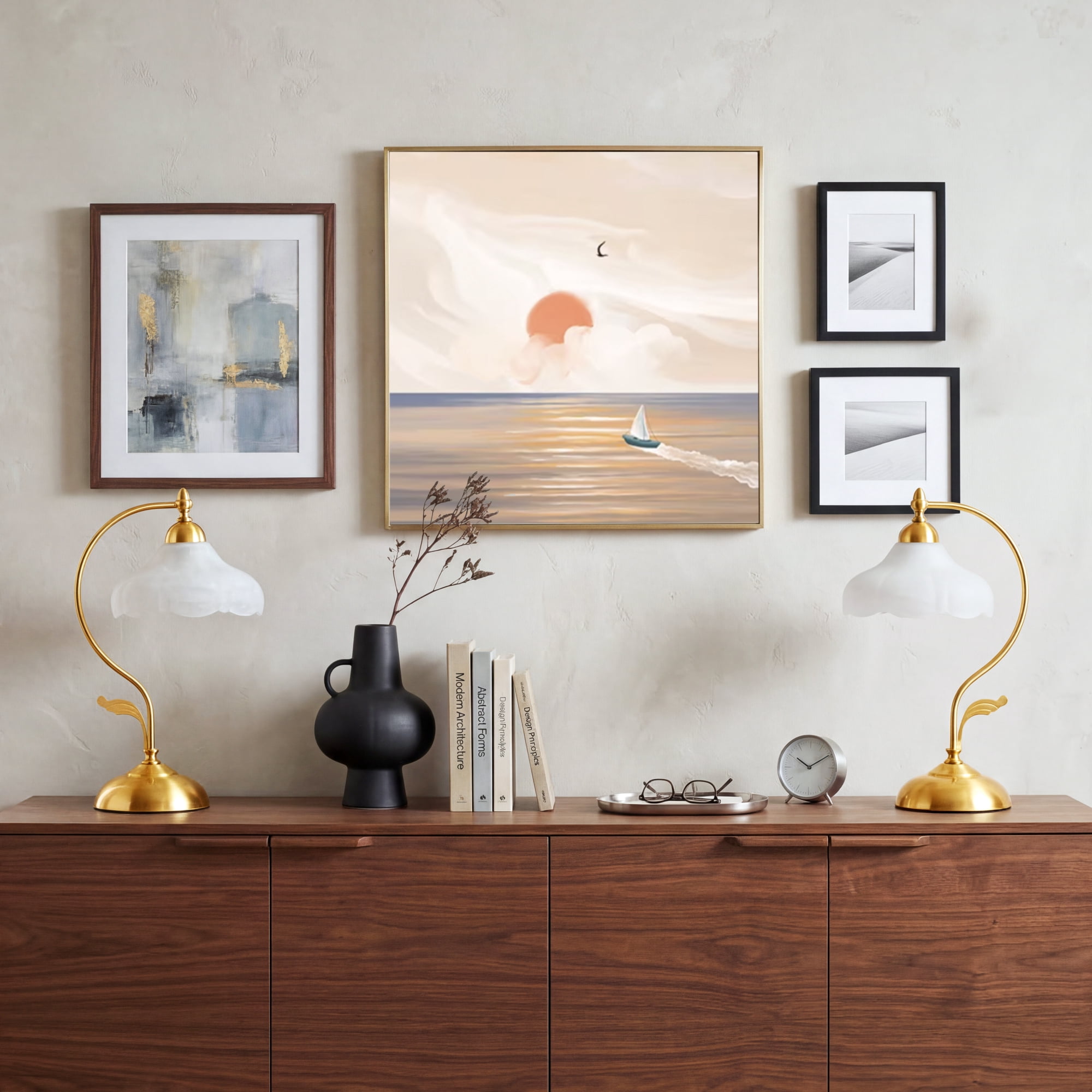 17.32" Gold Metal Table Lamps with Glass Petal Shade Vintage Flower Night Lamps Desk Lamps for Home Deco
