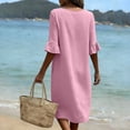 thumbnail image 5 of ClodeEU Women's V Neck Short Sleeve Flutter Sleeve Button Midi Dress with Pockets,Solid Color Casual Loose Fit Summer Dress Pink,Women's Plus XXL, 5 of 8