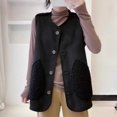 thumbnail image 4 of ABATAB Women's Fuzzy Fleece Waistcoat Winter Thermal Sleeveless Button down Gilet Loose Fit Sherpa Warm Vests with Pockets(X-Large,Black), 4 of 5
