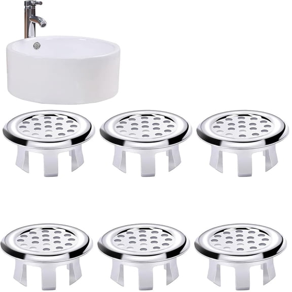 NOGIS 6 Pack Sink Overflow Ring Bathroom Sink Overflow Trim Ring Stainless Steel Mesh Round Hole Cover for Bathroom Kitchen Sink Basin Trim Overflow Cover（Mesh Hole）