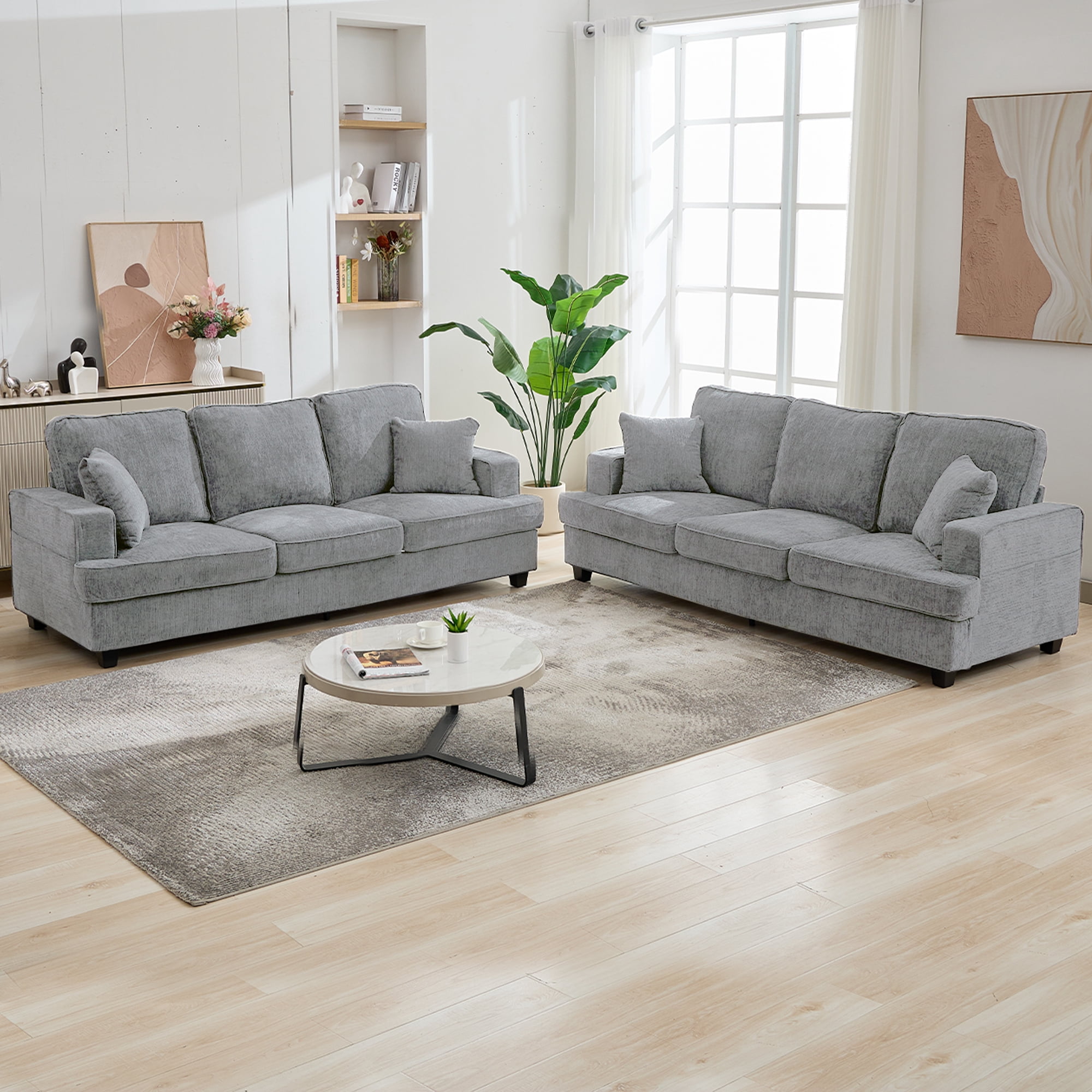 Korser 89" Chenille Sofa 3 Seater Couch with Extra Upholstered Deep Seats for Living Room,Removable Cover,Assembly Required,Pewter