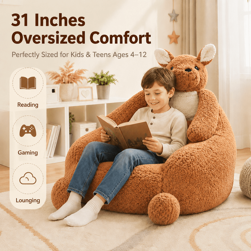 Simple Deluxe 31 in Kangaroo Memory Foam Bean Bag Chair, Faux Fur Cover