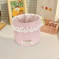 thumbnail image 3 of Quilted Fabric Desktop Organizer Basket, Light Blue Decorative Storage with Lace Trim & Polka Dot Interior, Korean Style Office Desk Tray for Makeup, Stationery, Jewelry (5.5x5.9in), 3 of 5