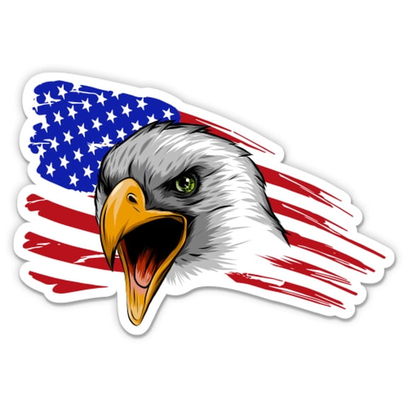 American Eagle with Flag - 3" Vinyl Sticker - For Car Laptop Water Bottle Phone - Waterproof Decal