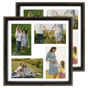 Golden State Art, 11x11 Collage Frame with White Mat Displays (4) 4"x6" Pictures (Black&Walnut, Set of 2)