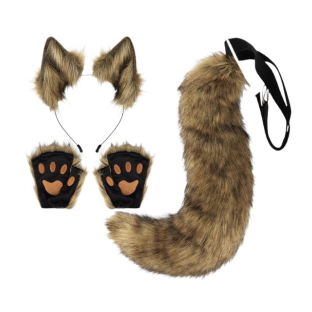 Orejas y cola de zorro para cosplay para mujeres y niñas, accesorios de cosplay, disfraz de Halloween de peluche Hierba amarilla